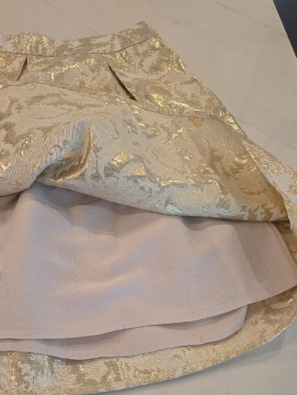Gold Brocade Pleated Women's Skirt - Picture 9 of 9